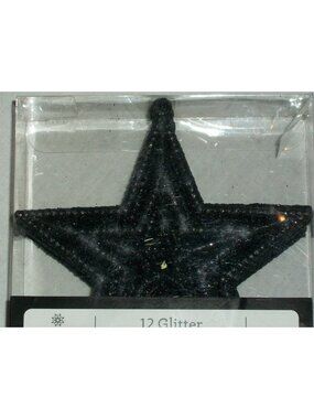 Holiday Time 12 Black Glitter Star Ornaments Christmas Tree Decor